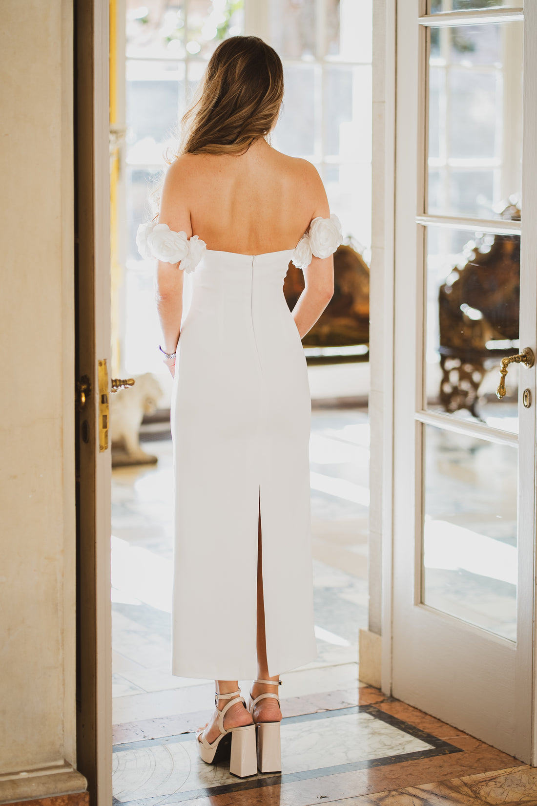 Crepe Midi Dress With Handmade Flowers