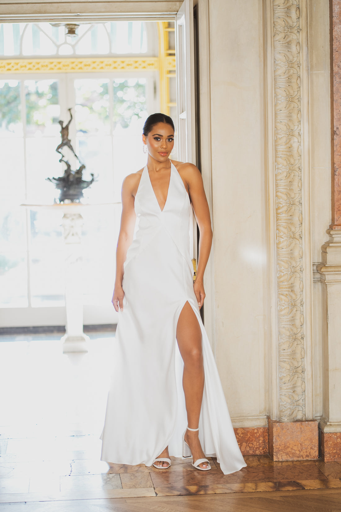 V-Neck Maxi Satin Dress