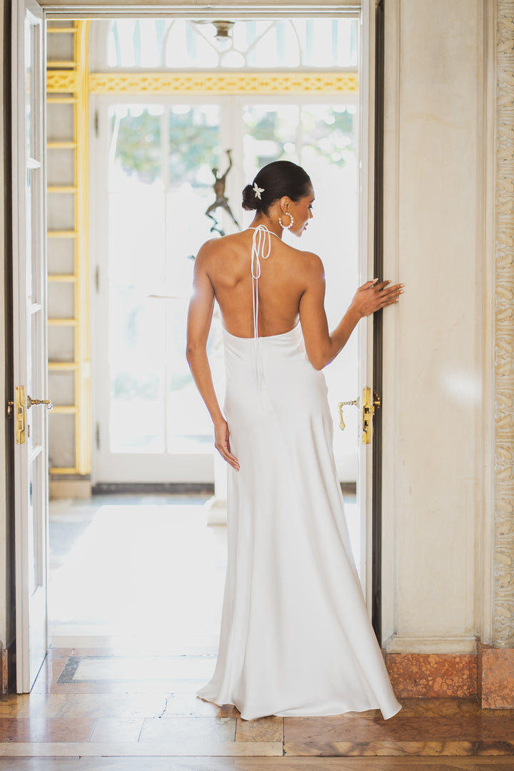 V-Neck Maxi Satin Dress